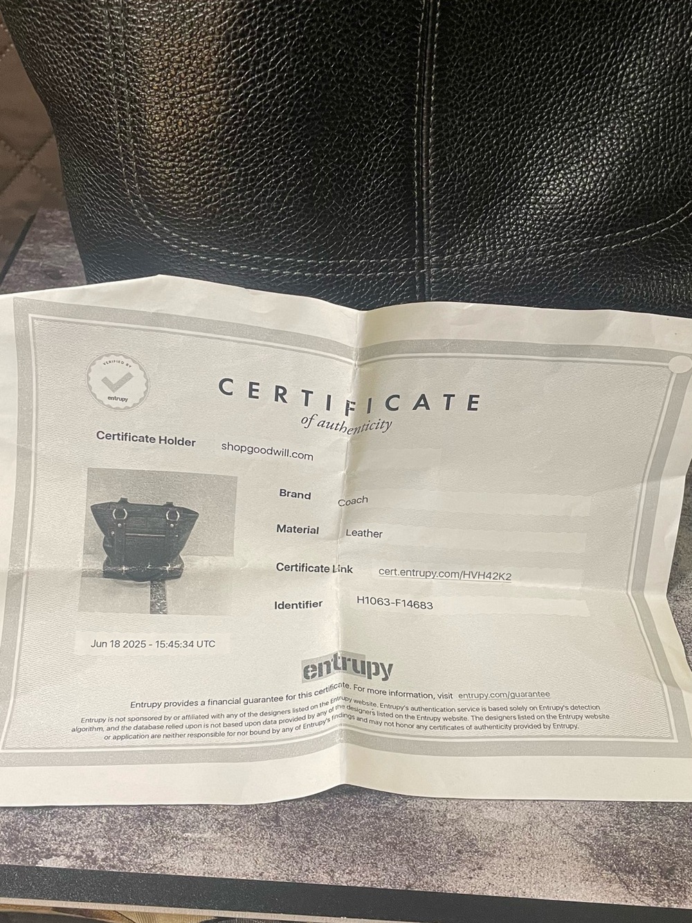 Coach Black Leather Shoulder Tote with COA